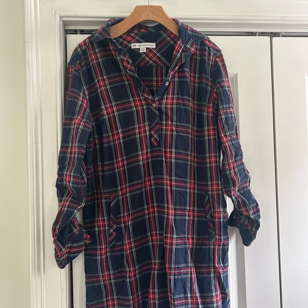 Southern Tide Plaid Long Sleeve Dress - Red and Blue